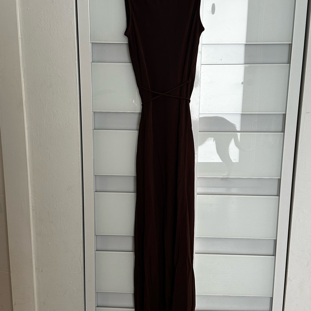 Wayf Brown Tie Front Spaghetti Strap Maxi Dress